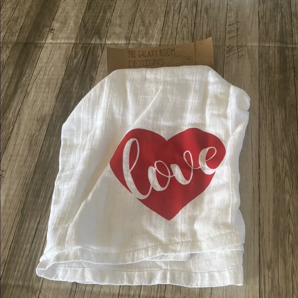 White Tea Towel with Red Heart Design
